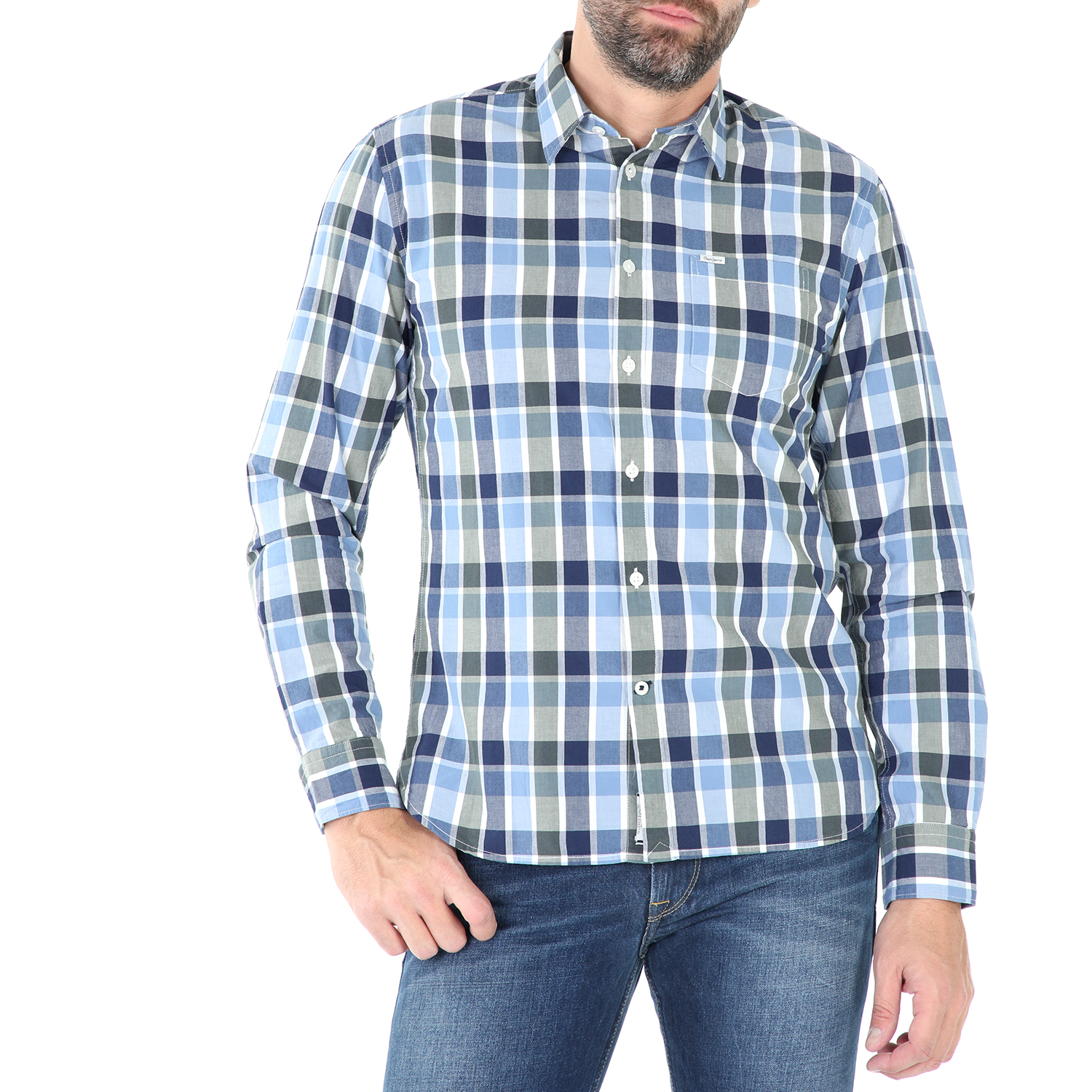 PEPE JEANS - Ανδρικό μακρυμάνικο πουκάμισο PEPE JEANS HARRY μπλέ-καρό
