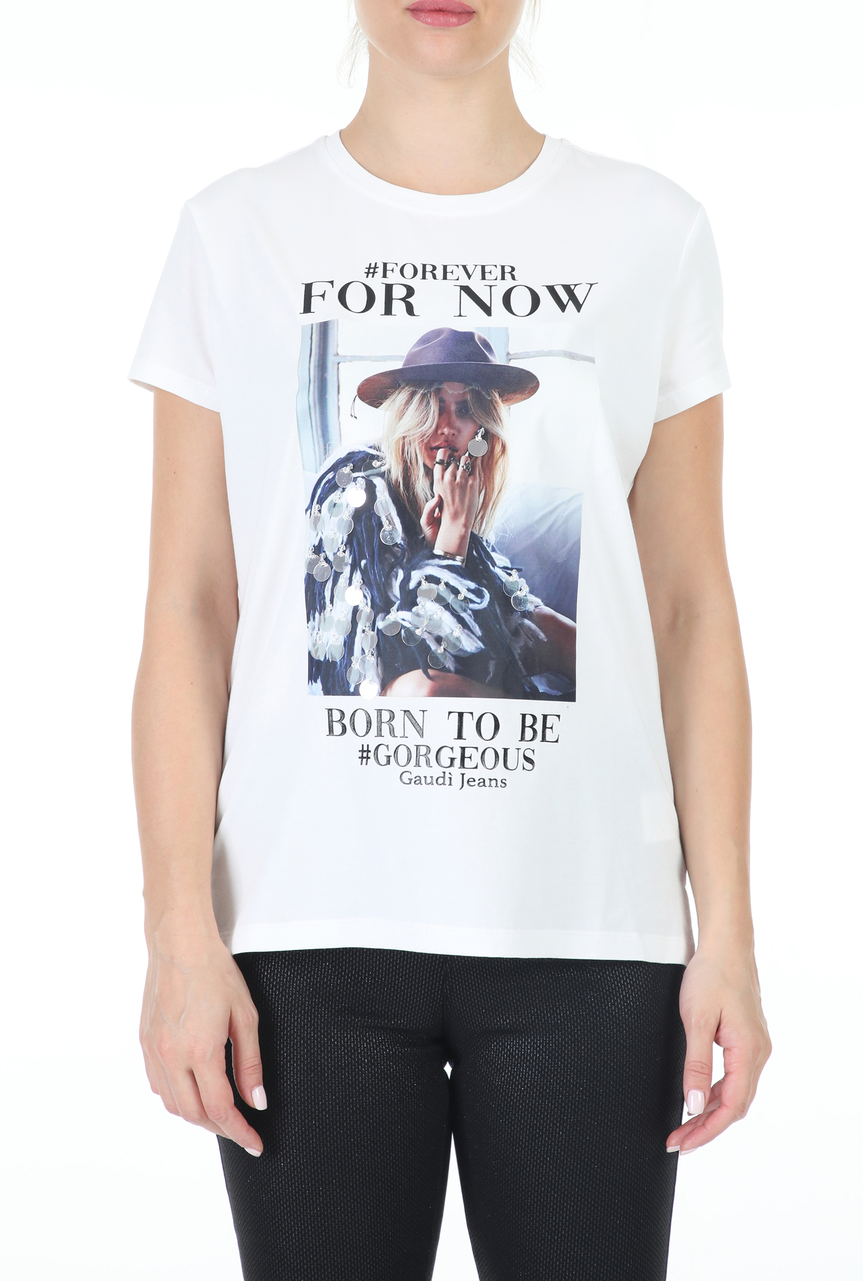 Γυναικεία/Ρούχα/Μπλούζες/Κοντομάνικες GAUDI - Γυναικείο t-shirt GAUDI JEANS DONNA T-SHIRT GIRO λευκό