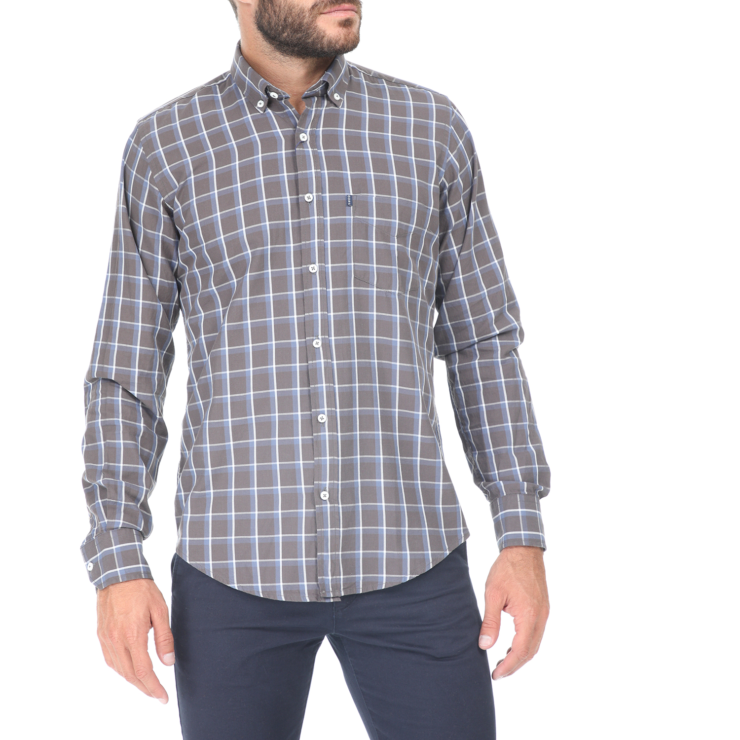 Ανδρικά/Ρούχα/Πουκάμισα/Μακρυμάνικα DORS - Ανδρικό πουκάμισο DORS καφέ-γαλάζιο