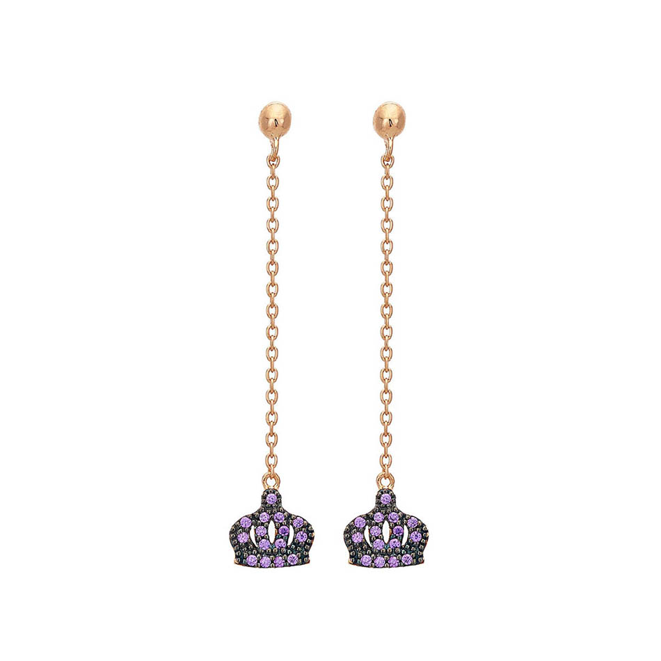 Γυναικεία/Αξεσουάρ/Κοσμήματα/Σκουλαρίκια VOGUE - Γυναικεία ασημένια κρεμαστά σκουλαρίκια στέματα VOGUE χρυσά μοβ