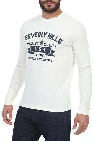 BEVERLY HILLS POLO CLUB-Ανδρική μπλούζα BEVERLY HILLS POLO CLUB λευκή μπλε