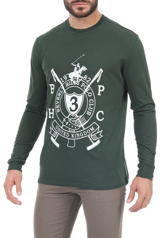 BEVERLY HILLS POLO CLUB-Ανδρική μπλούζα BEVERLY HILLS POLO CLUB M L/S CREW πράσινη