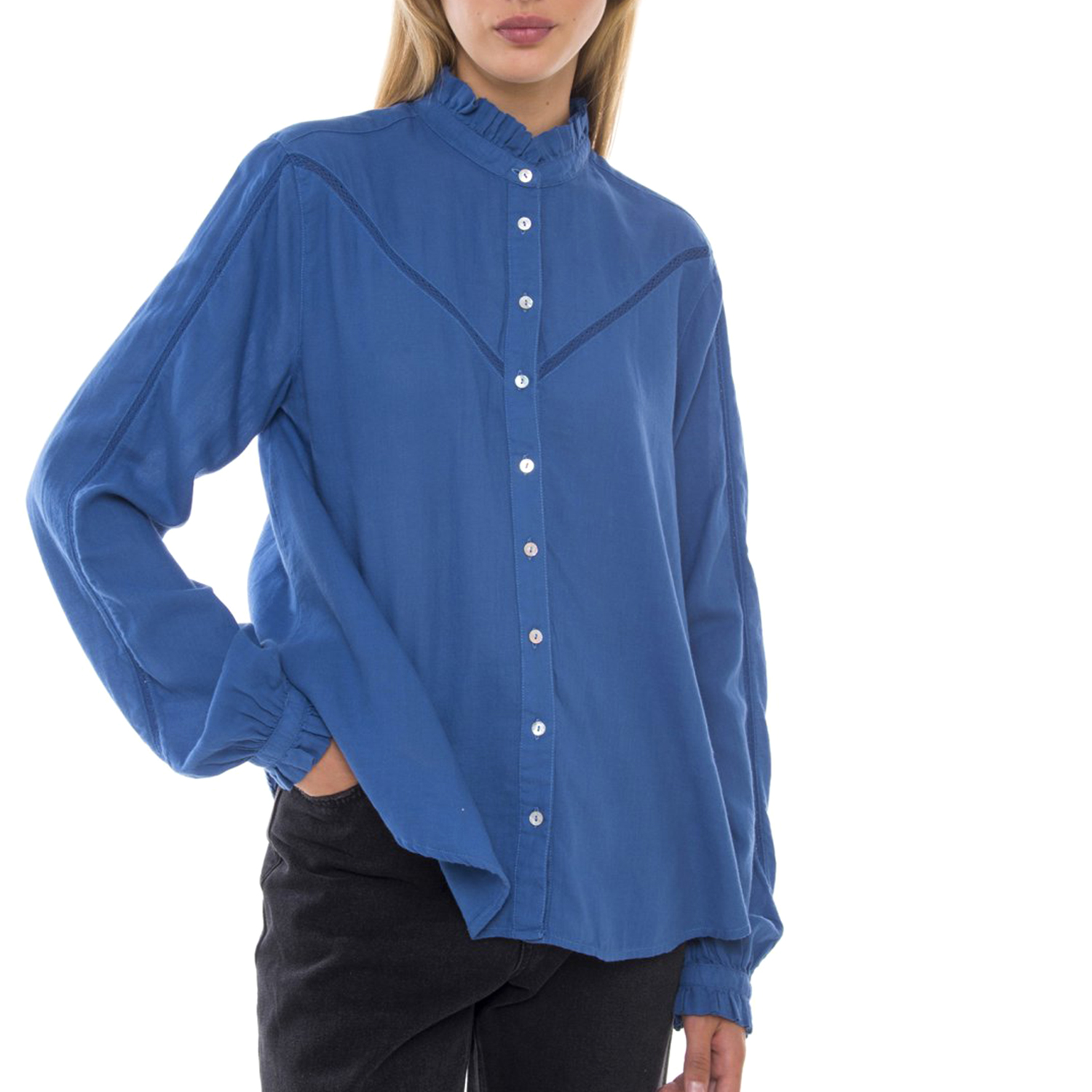 Γυναικεία/Ρούχα/Πουκάμισα/Μακρυμάνικα FUNKY BUDDHA - Γυναικείο πουκάμισο FUNKY BUDDHA μπλε