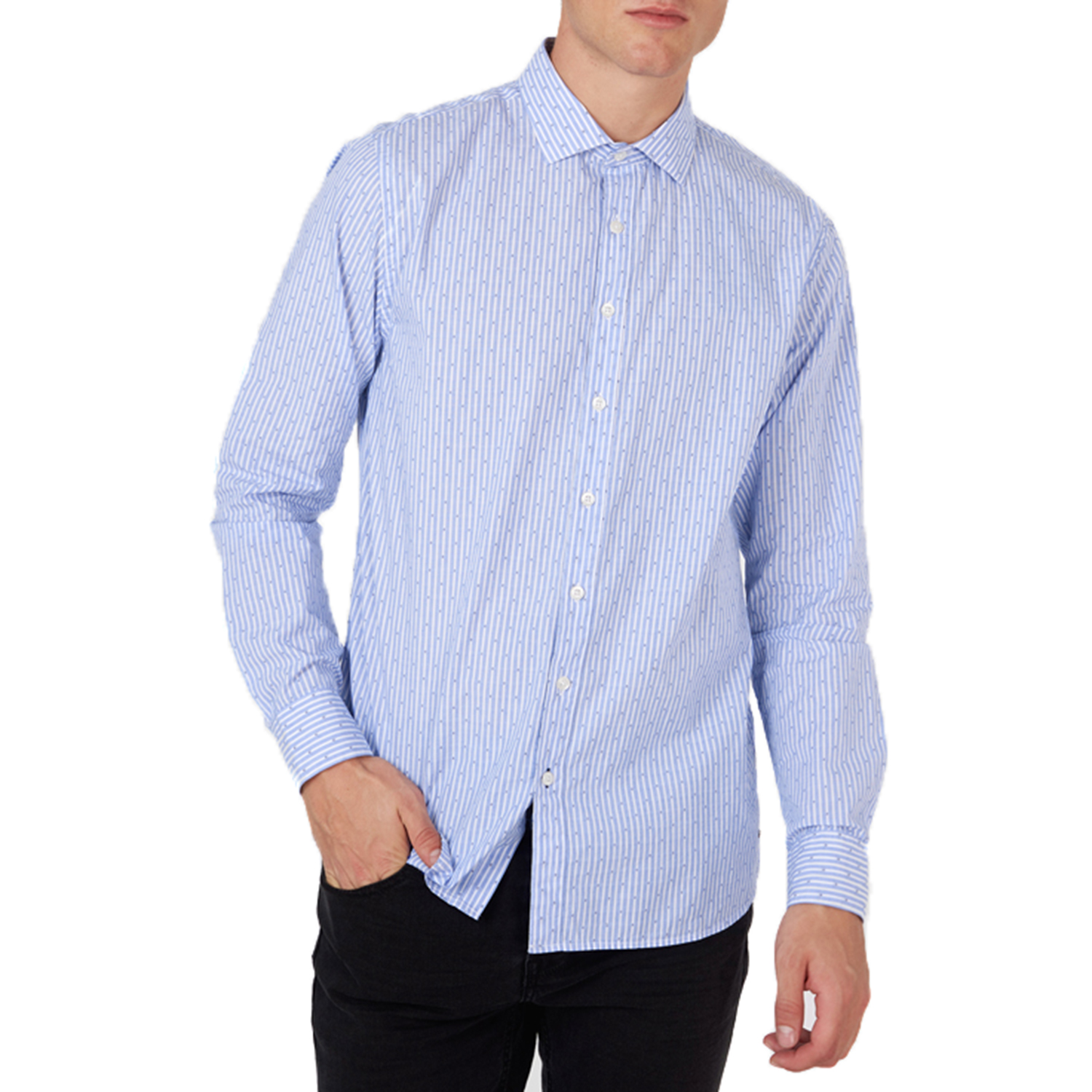 FUNKY BUDDHA - Ανδρικό πουκάμισο FUNKY BUDDHA μπλε λευκό