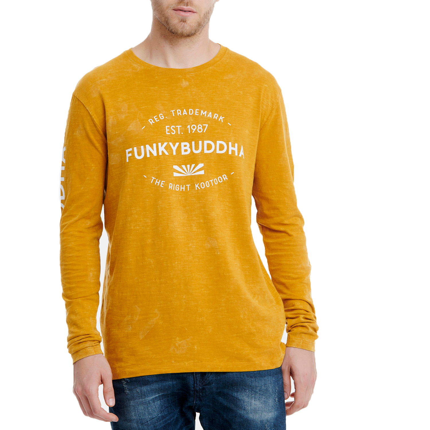 Ανδρικά/Ρούχα/Μπλούζες/Μακρυμάνικες FUNKY BUDDHA - Ανδρική μπλούζα FUNKY BUDDΗA κίτρινη