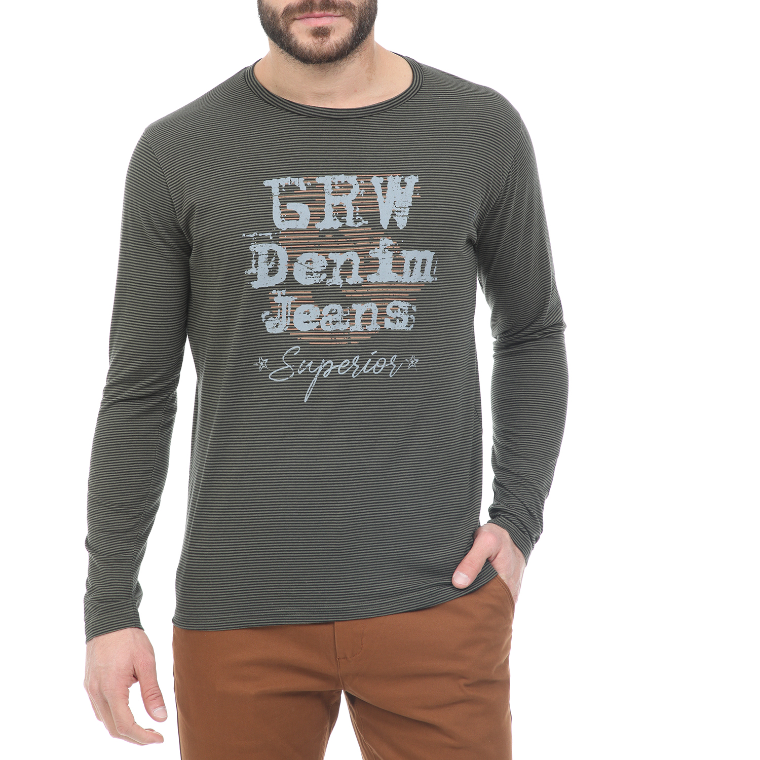 GREENWOOD - Ανδρική μπλούζα GREENWOOD χακί Ανδρικά/Ρούχα/Μπλούζες/Μακρυμάνικες