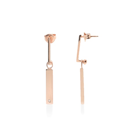 FOLLI FOLLIE-Γυναικεία ασημένια κρεμαστά σκουλαρίκια FOLLI FOLLIE PLATE ροζ χρυσό