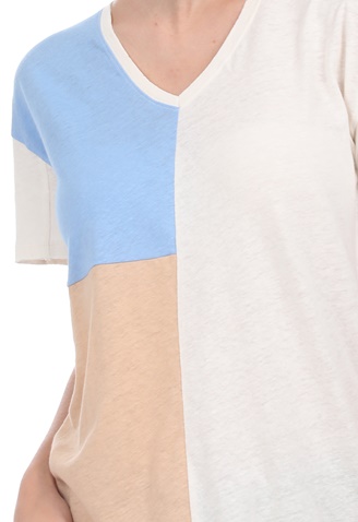 MOS MOSH-Γυναικείο t-shirt MOS MOSH Bounce V-SS εκρού μπλε ροζ