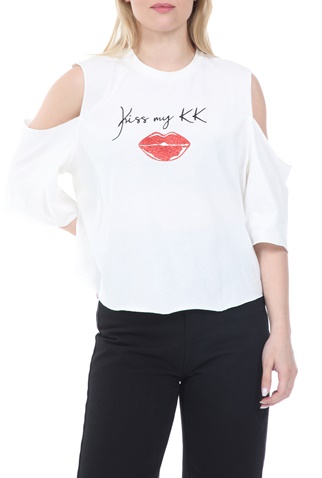 KENDALL + KYLIE-Γυναικεία μπλούζα KENDALL + KYLIE KISS MY LIPS λευκή