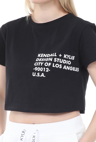 KENDALL + KYLIE-Γυναικείο t-shirt KENDALL + KYLIE CROPPED LOGO μαύρο