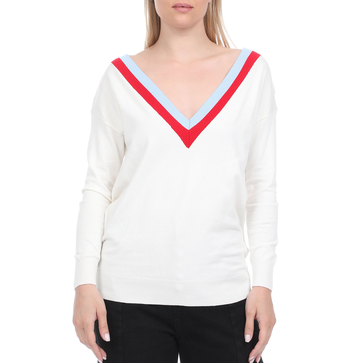ATTRATTIVO Γυναικεία πλεκτή μπλούζα ATTRATTIVO λευκή κόκκινη
