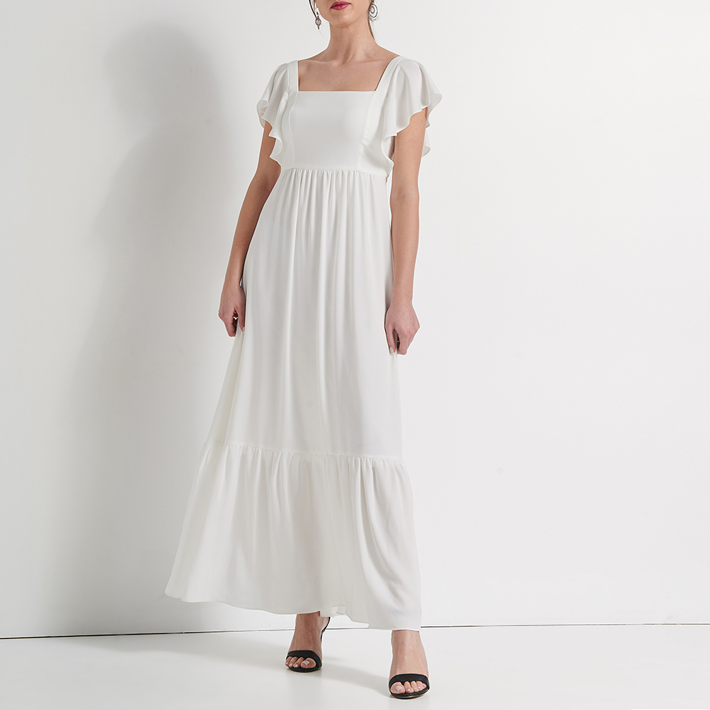 Γυναικεία/Ρούχα/Φορέματα/Μάξι ATTRATTIVO - Γυναικείο maxi φόρεμα ATTRATTIVO λευκό