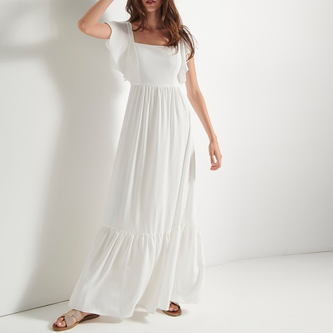 ATTRATTIVO-Γυναικείο maxi φόρεμα ATTRATTIVO λευκό