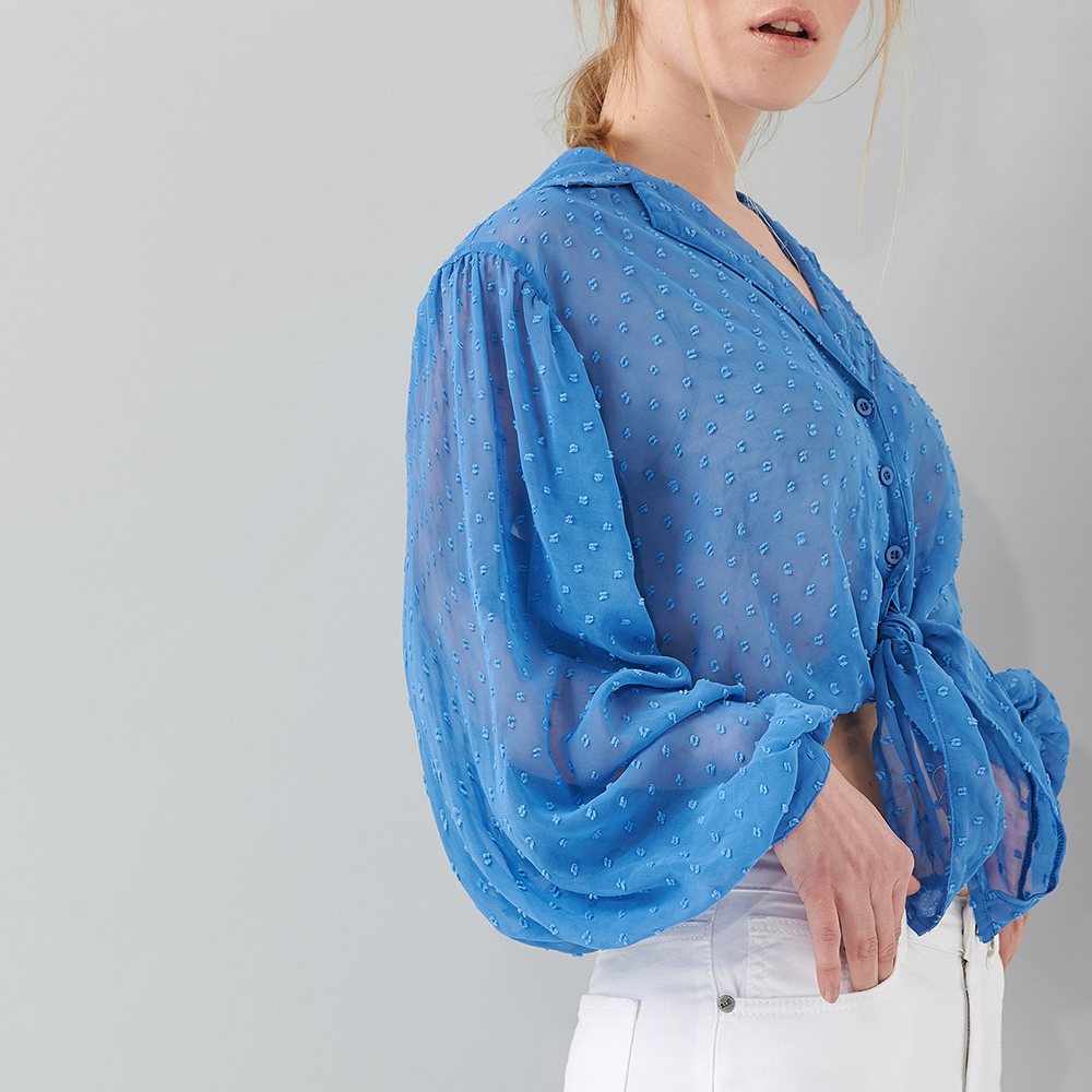 Γυναικεία/Ρούχα/Πουκάμισα/Μακρυμάνικα 'ALE - Γυναικείο cropped πουκάμισο 'ALE μπλε
