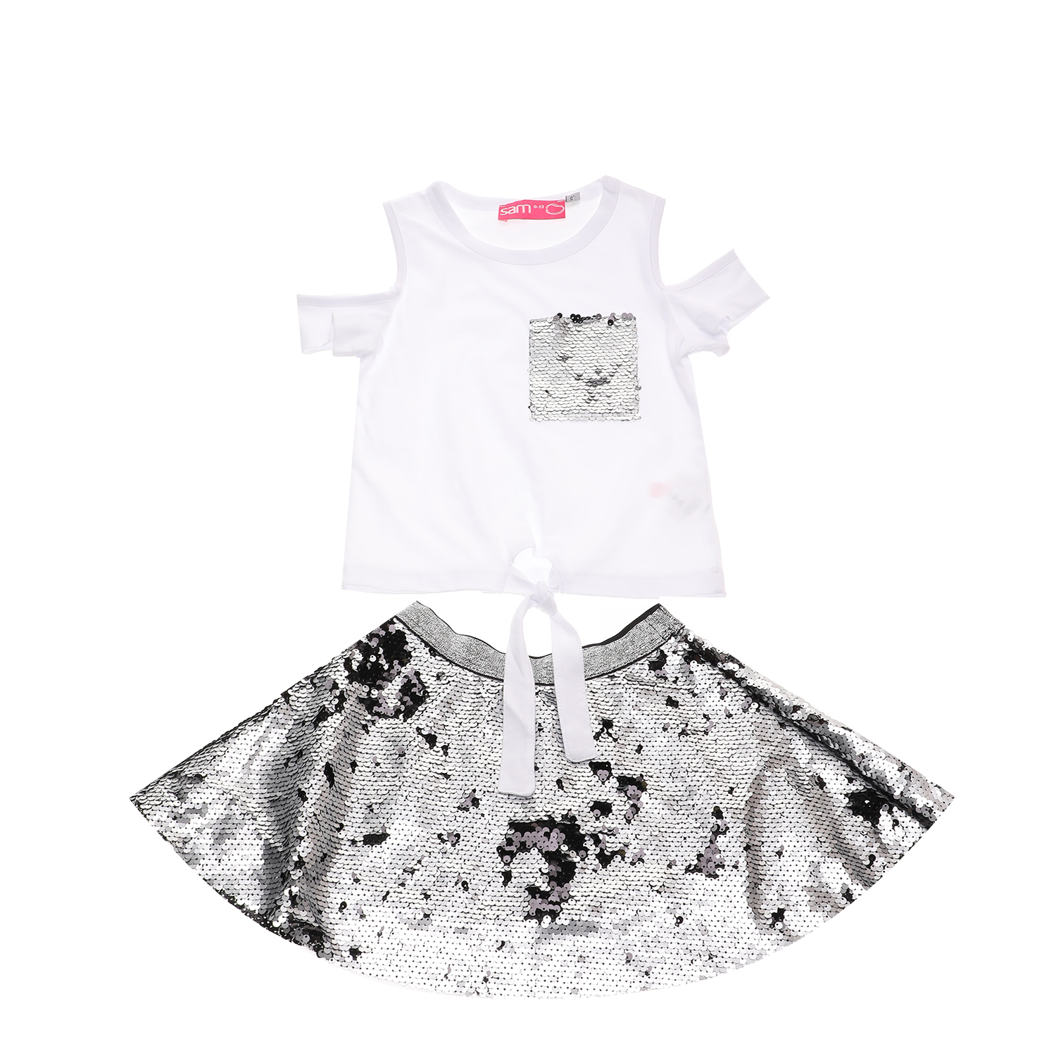 Παιδικά/Girls/Ρούχα/Σετ SAM 0-13 - Παιδικό σετ μπλούζα και φούστα SAM 0-13 λευκό ασημί