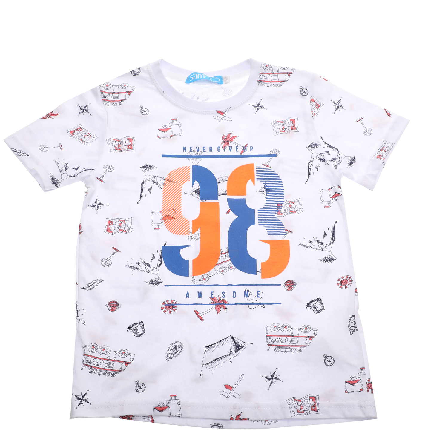 Παιδικά/Boys/Ρούχα/Μπλούζες Κοντομάνικες-Αμάνικες SAM 0-13 - Παιδική μπλούζα SAM 0-13 NEVER GIVE UP 98 λευκή