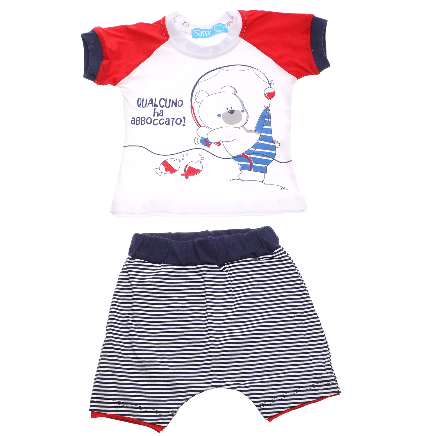 Παιδικά/Baby/Ρούχα/Σετ SAM 0-13 - Παιδικό σετ μπλούζα, σόρτς SAM 0-13 λευκό -μπλέ με ρίγες