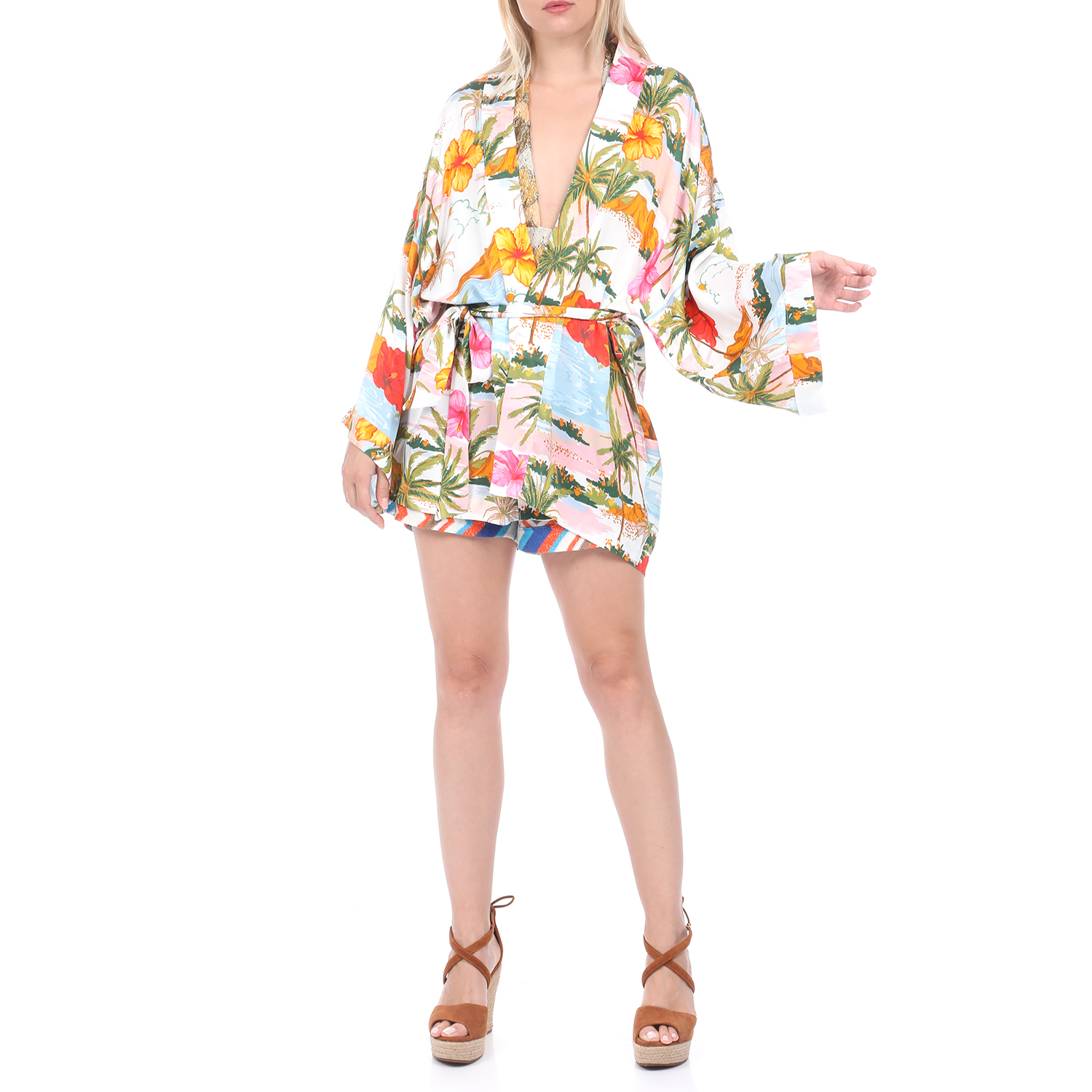 Γυναικεία/Ρούχα/Beachwear MC2 ST BARTH - Γυναικείο καφτάνι κιμονό MC2 ST BARTH XENA Sarong λευκό πράσινο κίτρινο