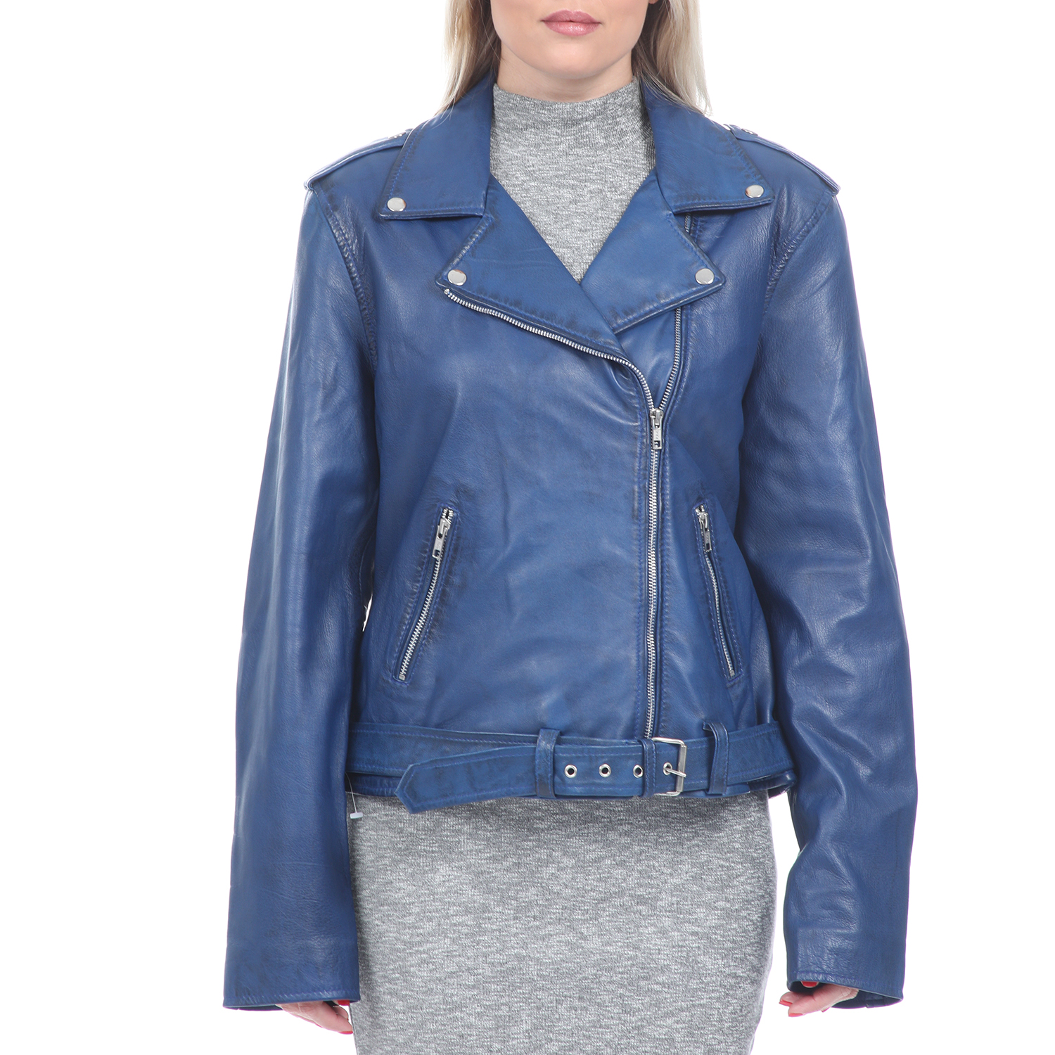 RITSELFURS Γυναικείο δερμάτινο jacket RITSELFURS μπλε