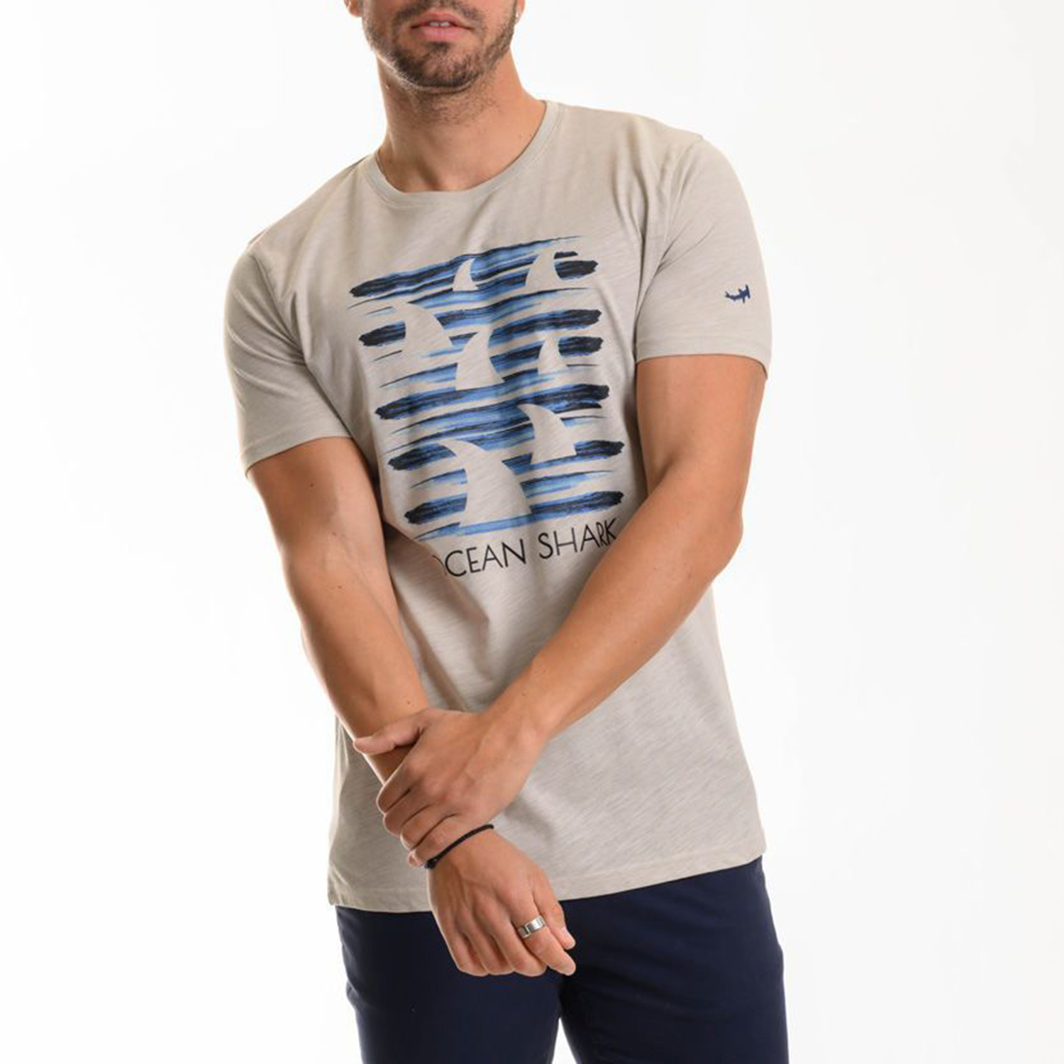 Ανδρικά/Ρούχα/Μπλούζες/Κοντομάνικες OCEAN SHARK - Ανδρικό t-shirt OCEAN SHARK εκρού