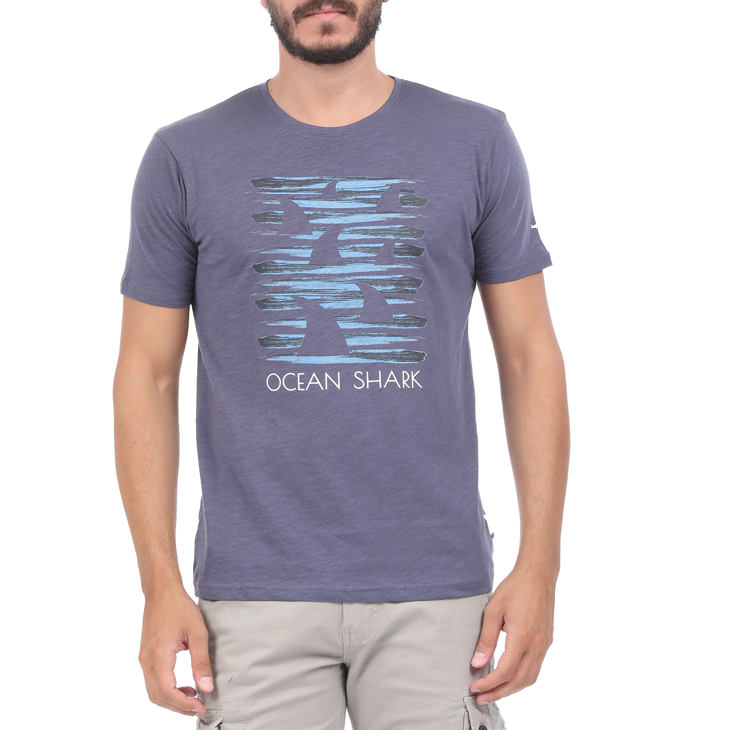 Ανδρικά/Ρούχα/Μπλούζες/Κοντομάνικες OCEAN SHARK - Ανδρική μπλούζα OCEAN SHARK OS SLUB102 γκρι