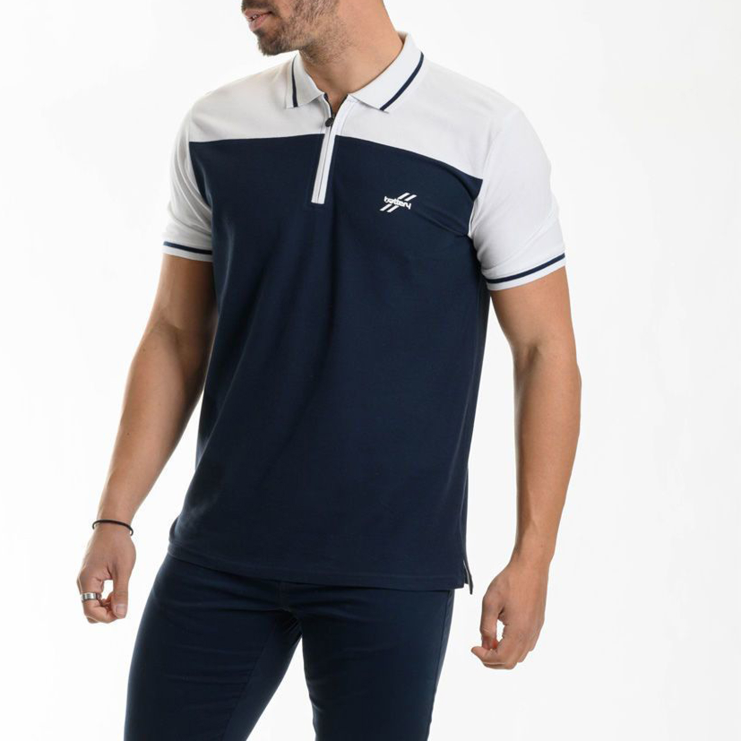 Ανδρικά/Ρούχα/Μπλούζες/Πόλο BATTERY - Ανδρική polo μπλούζα BATTERY μπλε λευκή
