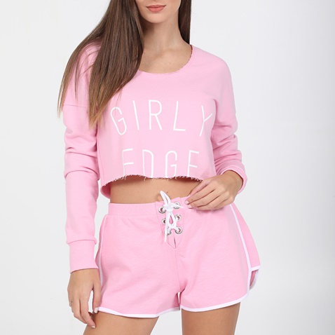 BODYTALK-Γυναικεία cropped φούτερ μπλούζα BODYTALK GIRLY EDGEW ροζ