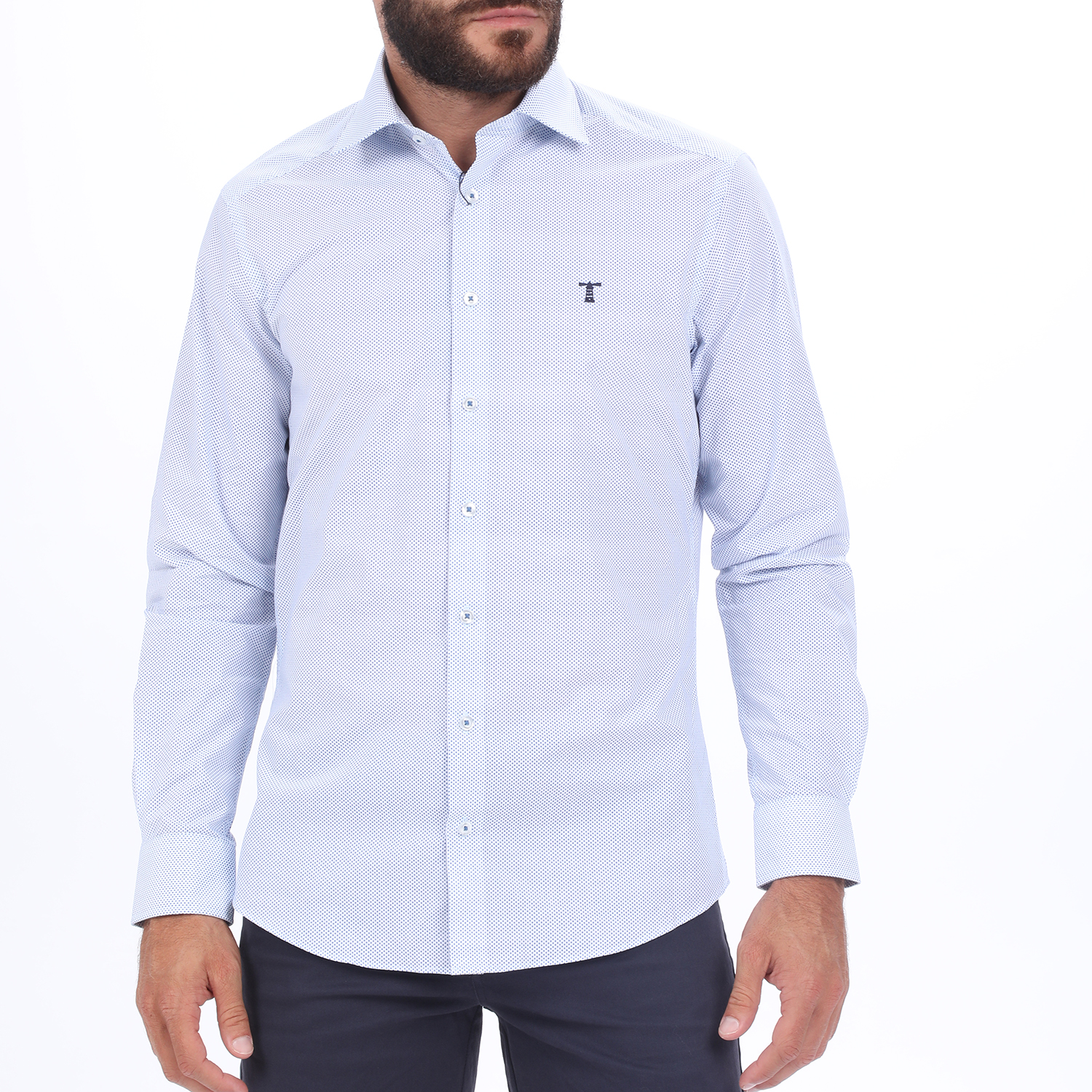 Ανδρικά/Ρούχα/Πουκάμισα/Μακρυμάνικα HAMPTONS - Ανδρικό πουκάμισο HAMPTONS MICRODESIGN λευκό μπλε
