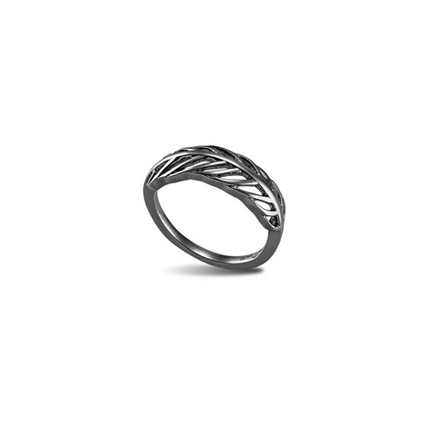 VOGUE-Γυναικείο ασημένιο δαχτυλίδι φύλλο VOGUE μαύρο