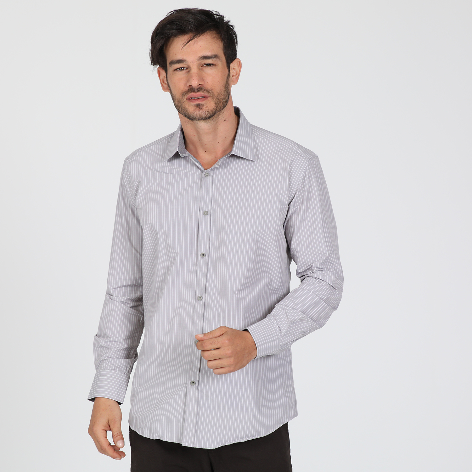 Ανδρικά/Ρούχα/Πουκάμισα/Μακρυμάνικα MARTIN & CO - Ανδρικό πουκάμισο MARTIN & CO SLIM FIT γκρι λευκό