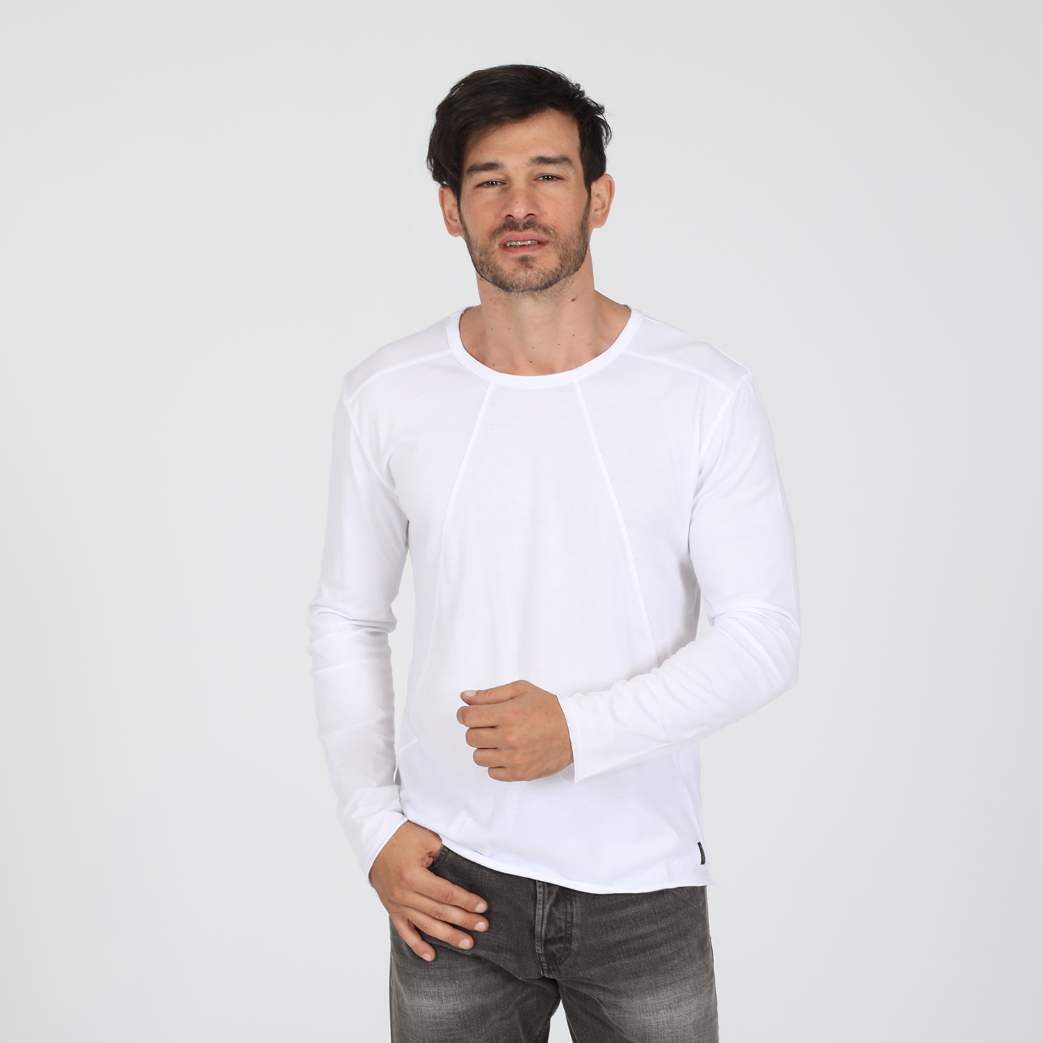 Ανδρικά/Ρούχα/Μπλούζες/Μακρυμάνικες DIRTY LAUNDRY - Ανδρική μπλούζα DIRTY LAUNDRY MODAL VERTICAL STITCHES λευκή