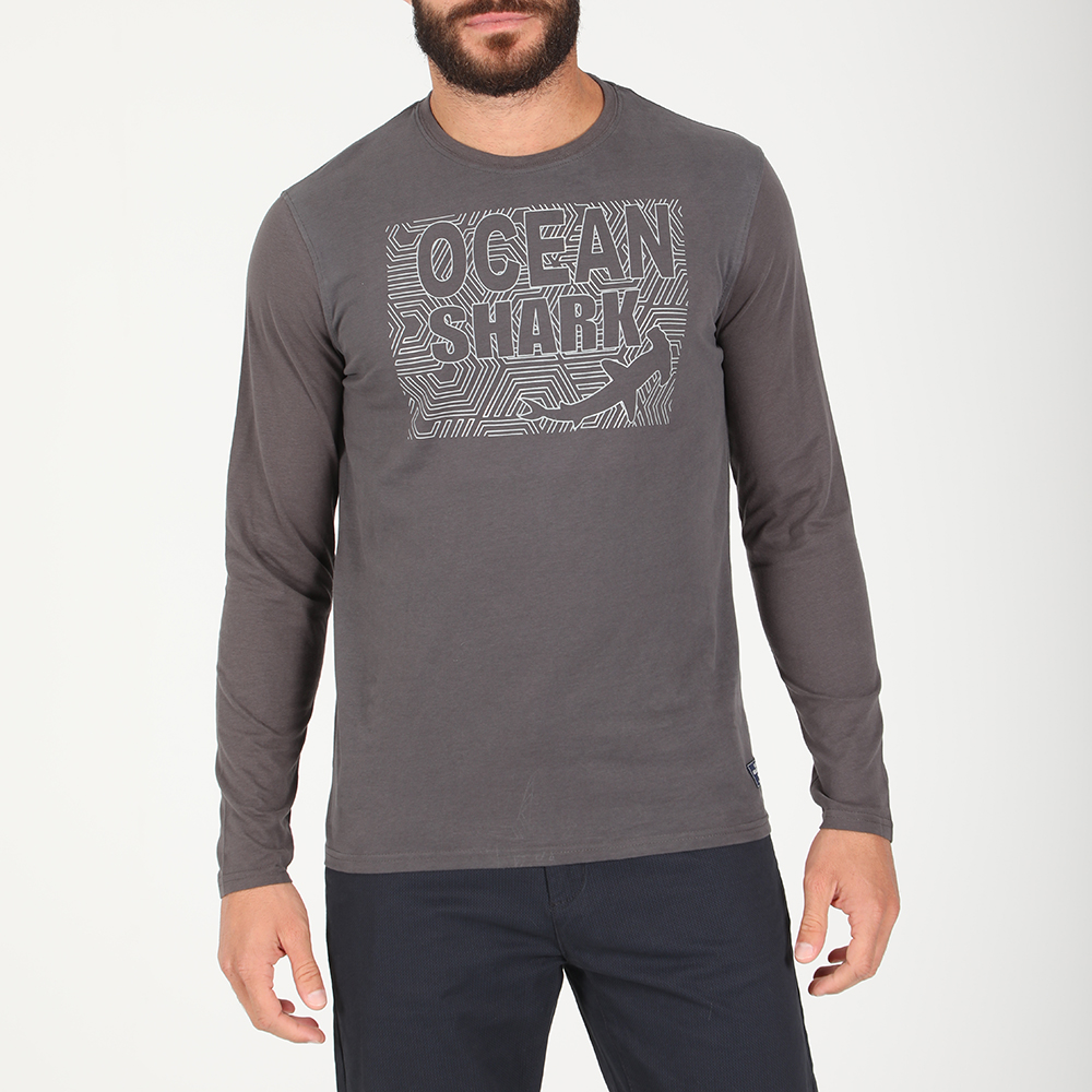 Ανδρικά/Ρούχα/Μπλούζες/Μακρυμάνικες OCEAN SHARK - Ανδρική μπλούζα OCEAN SHARK γκρι