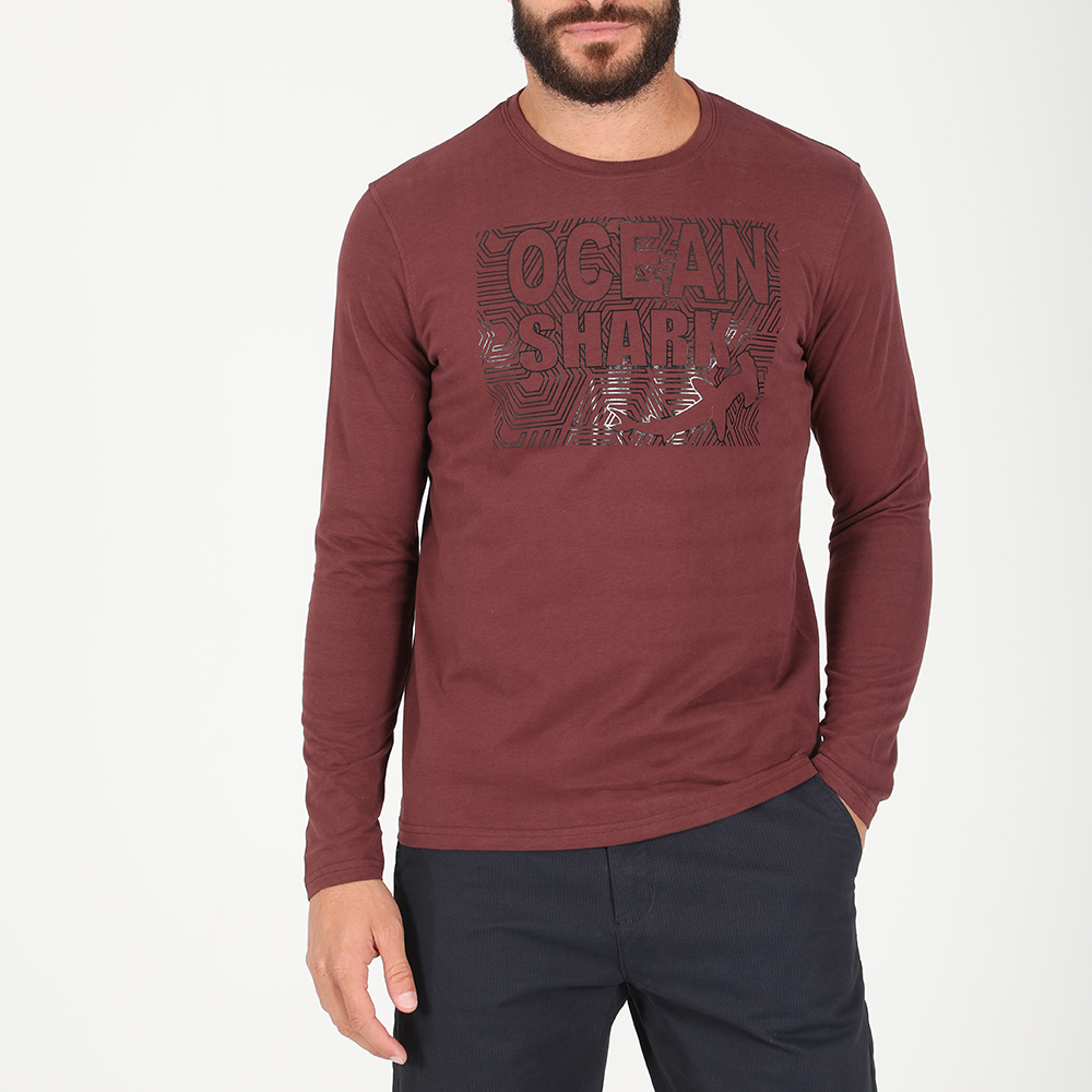 Ανδρικά/Ρούχα/Μπλούζες/Μακρυμάνικες OCEAN SHARK - Ανδρική μπλούζα OCEAN SHARK μπορντό