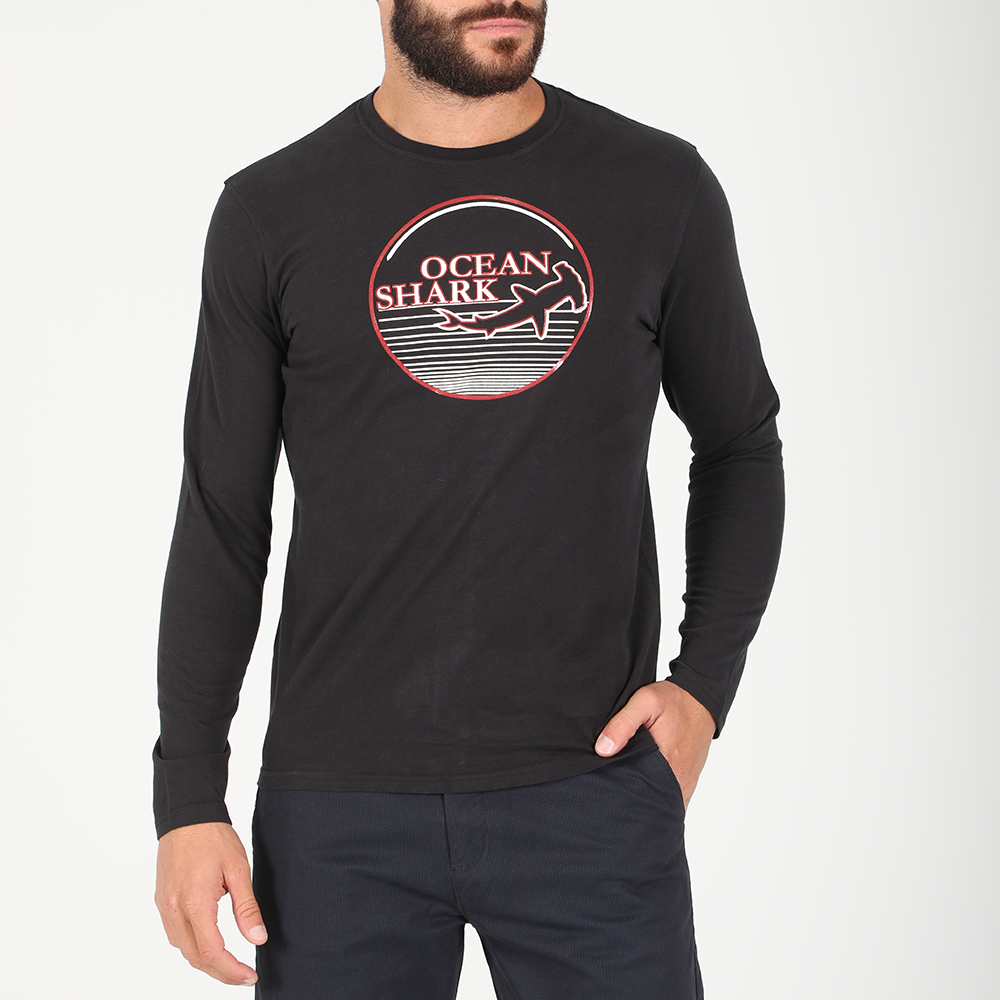 Ανδρικά/Ρούχα/Μπλούζες/Μακρυμάνικες OCEAN SHARK - Ανδρική μπλούζα OCEAN SHARK μαύρη