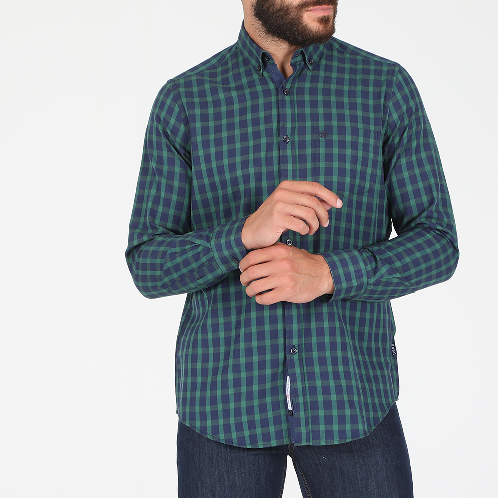 Ανδρικά/Ρούχα/Πουκάμισα/Μακρυμάνικα DORS - Ανδρικό πουκάμισο DORS καρό μπλε πράσινο