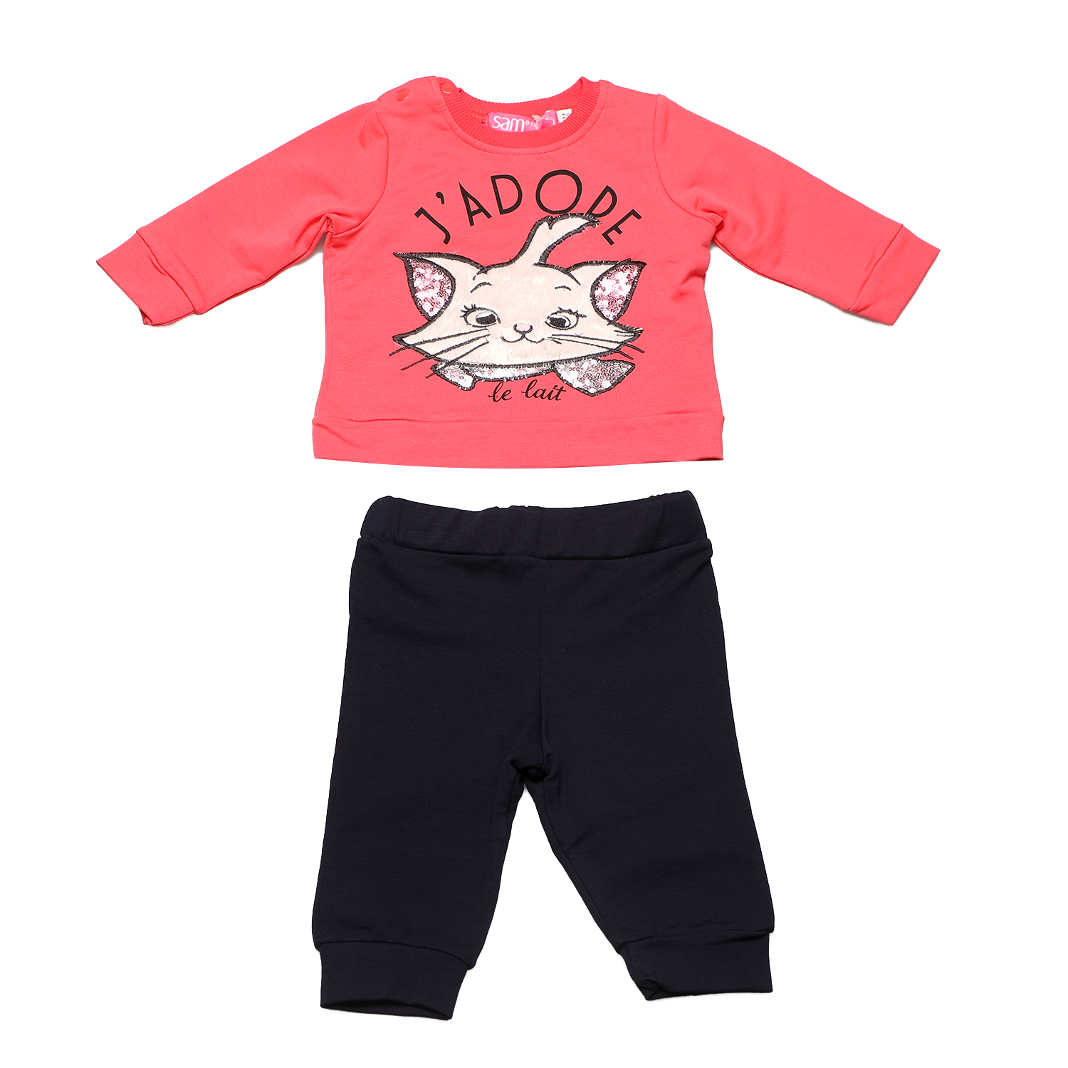 Παιδικά/Baby/Ρούχα/Σετ SAM 0-13 - Βρεφικό σετ φόρμας SAM 0-13 J'ADORE LE LAIT ροζ μπλε