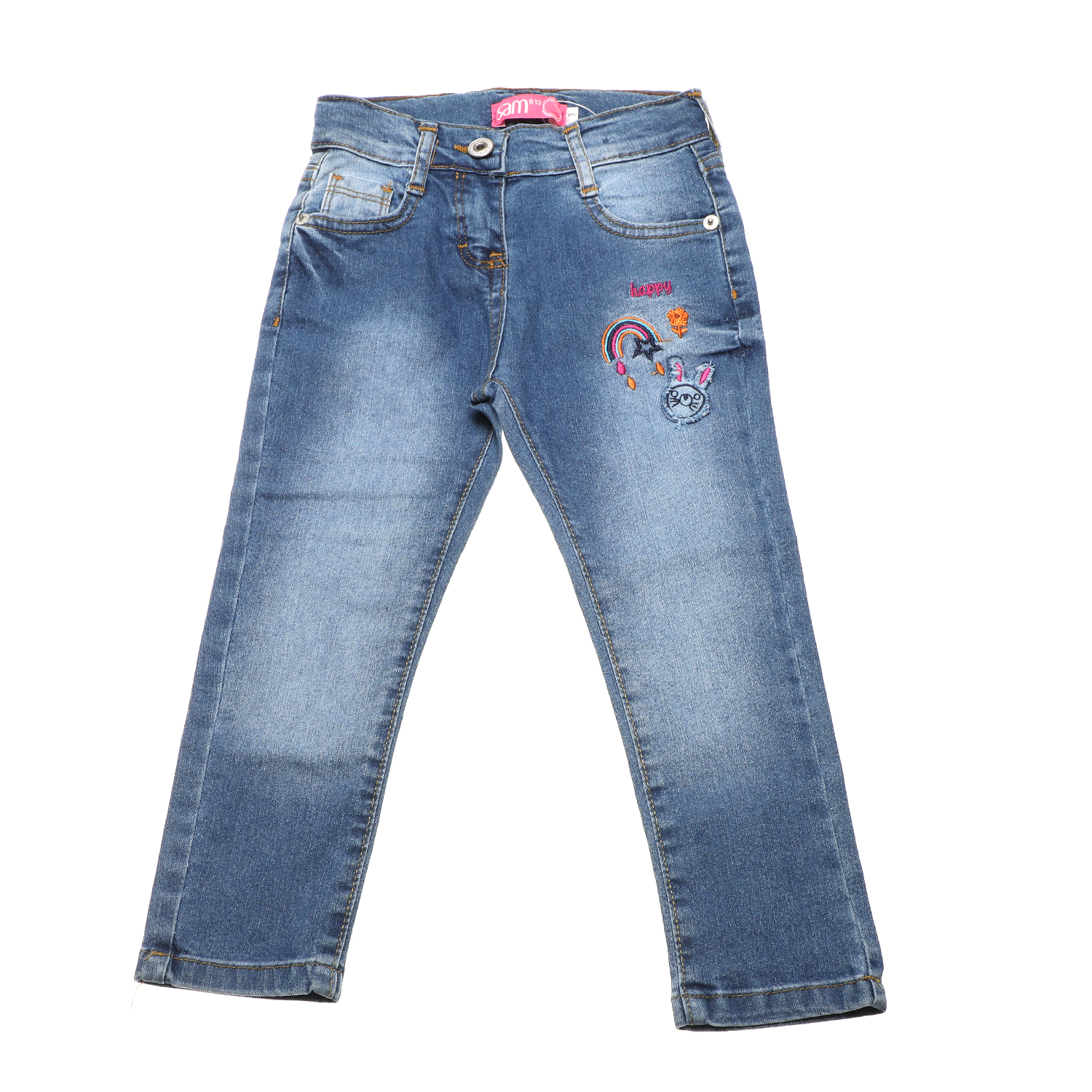 Παιδικά/Girls/Ρούχα/Παντελόνια SAM 0-13 - Παιδικό jean παντελόνι SAM 0-13 HAPPY μπλε