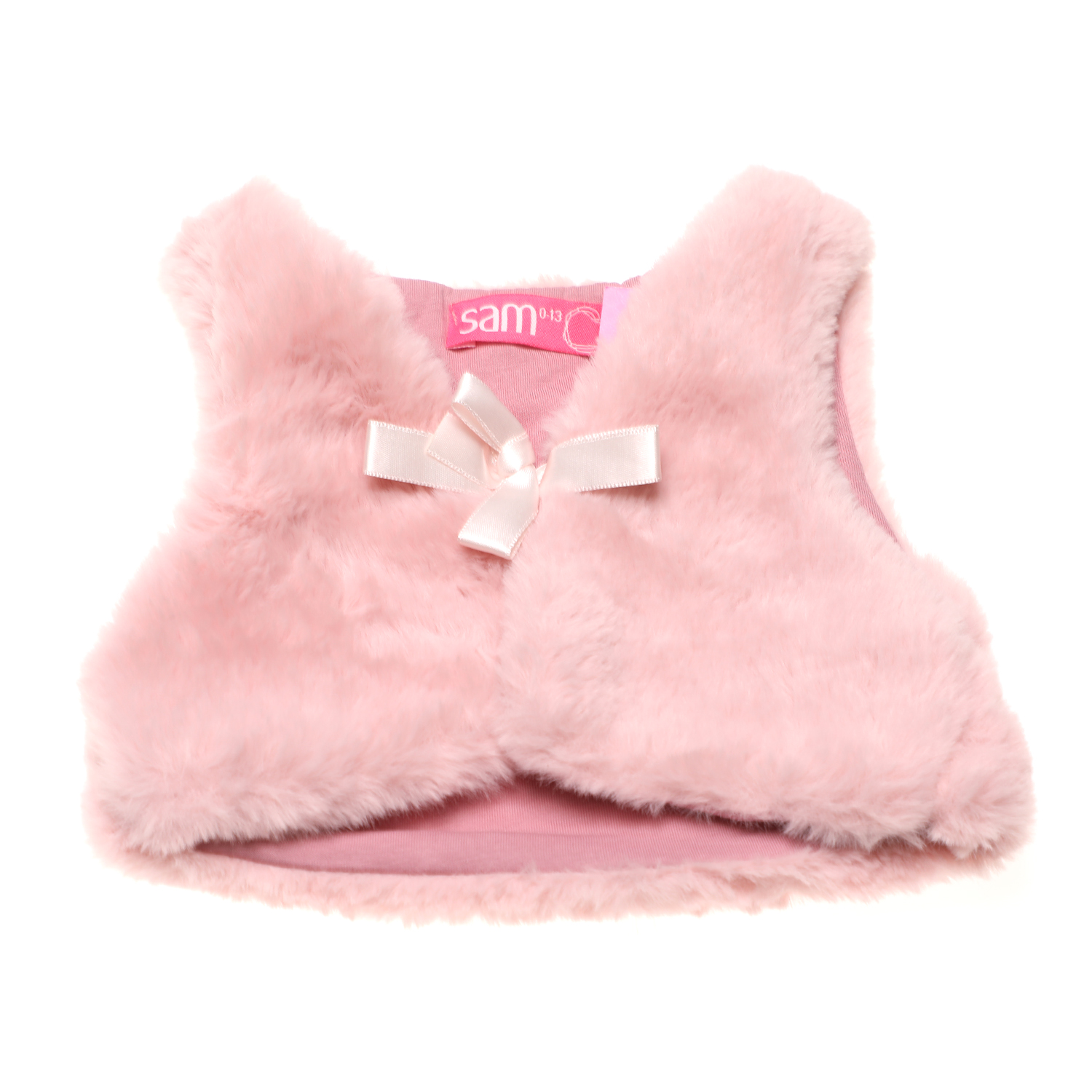 Παιδικά/Baby/Ρούχα/Πλεκτά-Ζακέτες SAM 0-13 - Βρεφικό γούνινο γιλέκο SAM 0-13 ροζ