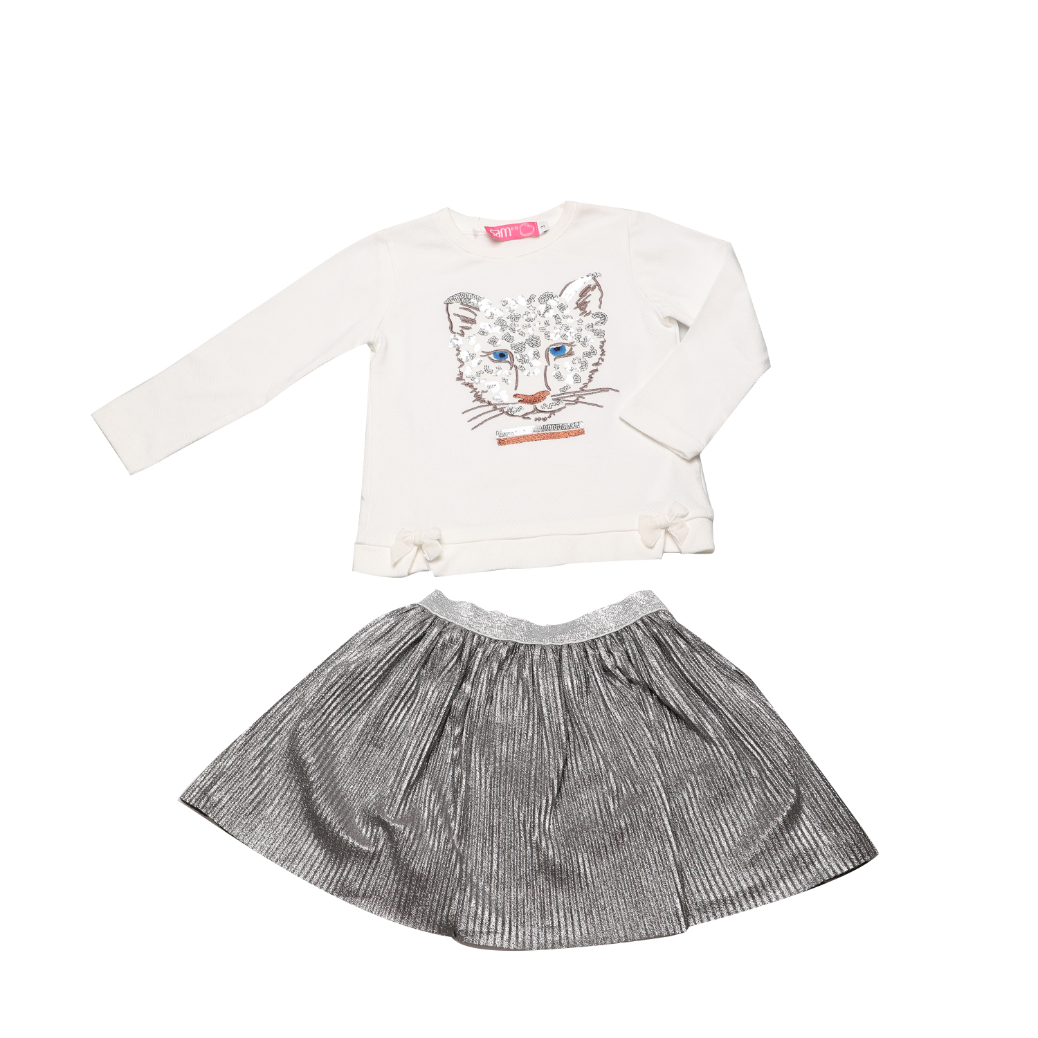 Παιδικά/Girls/Ρούχα/Σετ SAM 0-13 - Παιδικό σετ από μπλούζα και φούστα SAM 0-13 εκρού ασημί