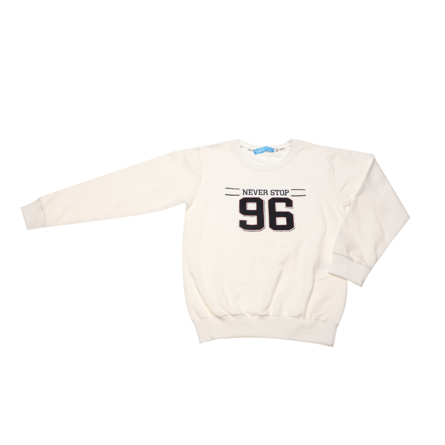 Παιδικά/Boys/Ρούχα/Μπλούζες Μακρυμάνικες SAM 0-13 - Παιδική φούτερ μπλούζα SAM 0-13 NEVER STOP 96 εκρού