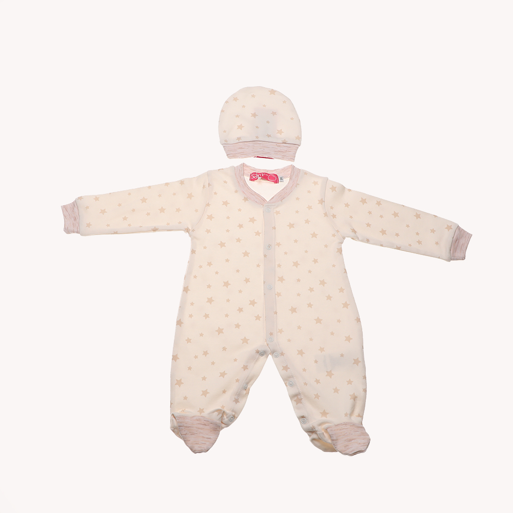 Παιδικά/Baby/Ρούχα/Φορμάκια-Κορμάκια SAM 0-13 - Βρεφικό σετ από φορμάκι και σκουφάκι SAM 0-13 εκρού μπεζ