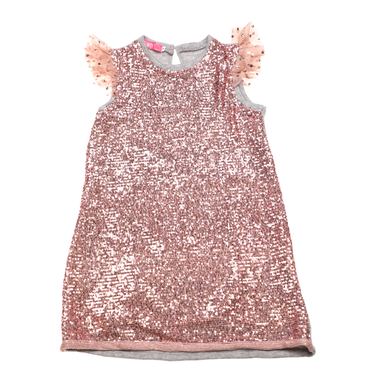 Παιδικά/Girls/Ρούχα/Φορέματα Κοντομάνικα-Αμάνικα SAM 0-13 - Παιδικό φόρεμα με παγιέτες SAM 0-13 γκρι ροζ