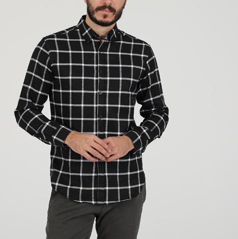 DIRTY LAUNDRY-Ανδρικό πουκάμισο DIRTY LAUNDRY μαύρο λευκό
