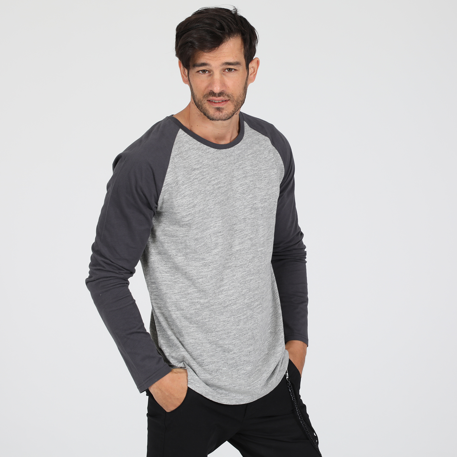 DIRTY LAUNDRY Ανδρική μπλούζα DIRTY LAUNDRY TWO COLOR REGLAN LS γκρι ανθρακί