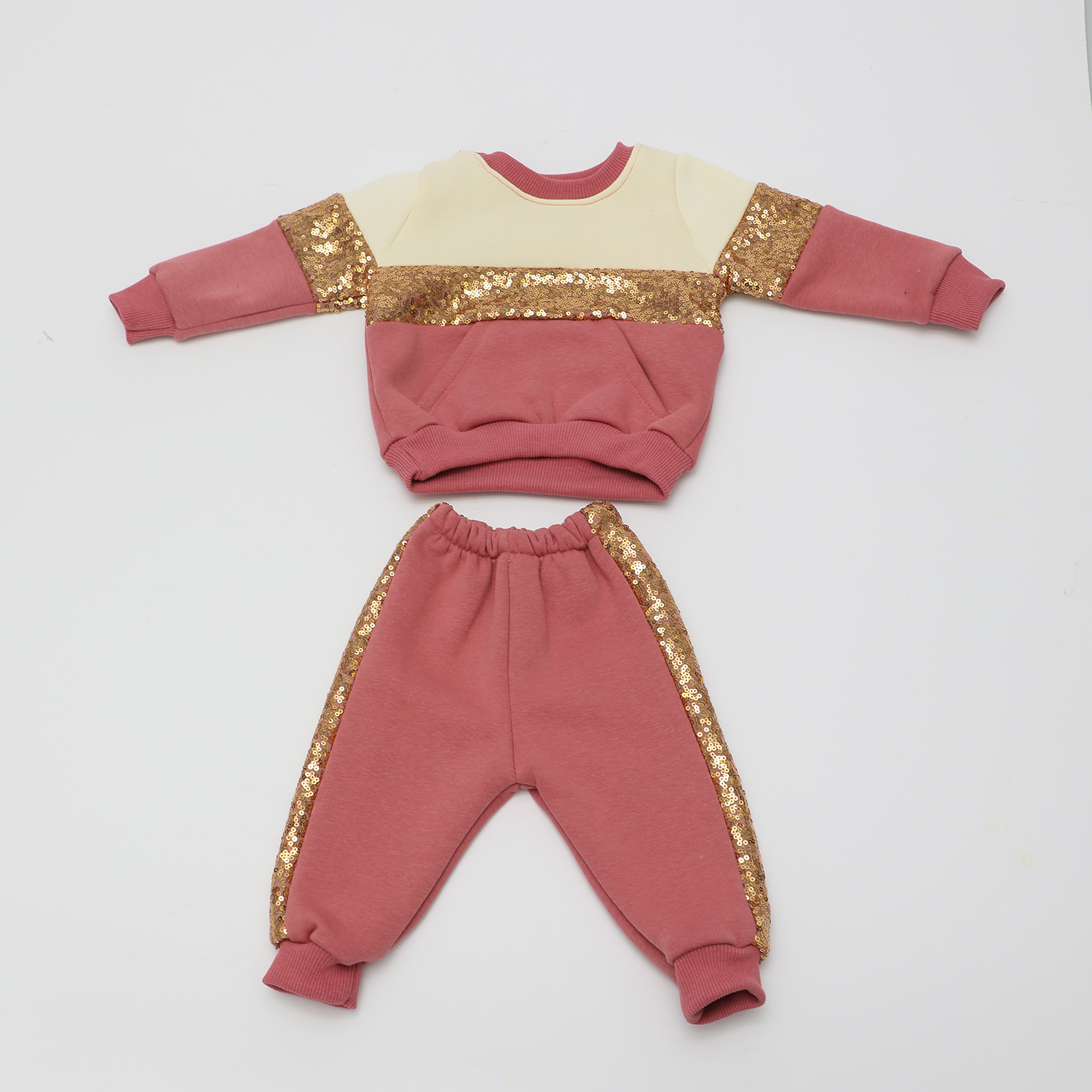 Παιδικά/Baby/Ρούχα/Σετ SAM 0-13 - Βρεφικό σετ φόρμας SAM 0-13 εκρού ροζ χρυσό