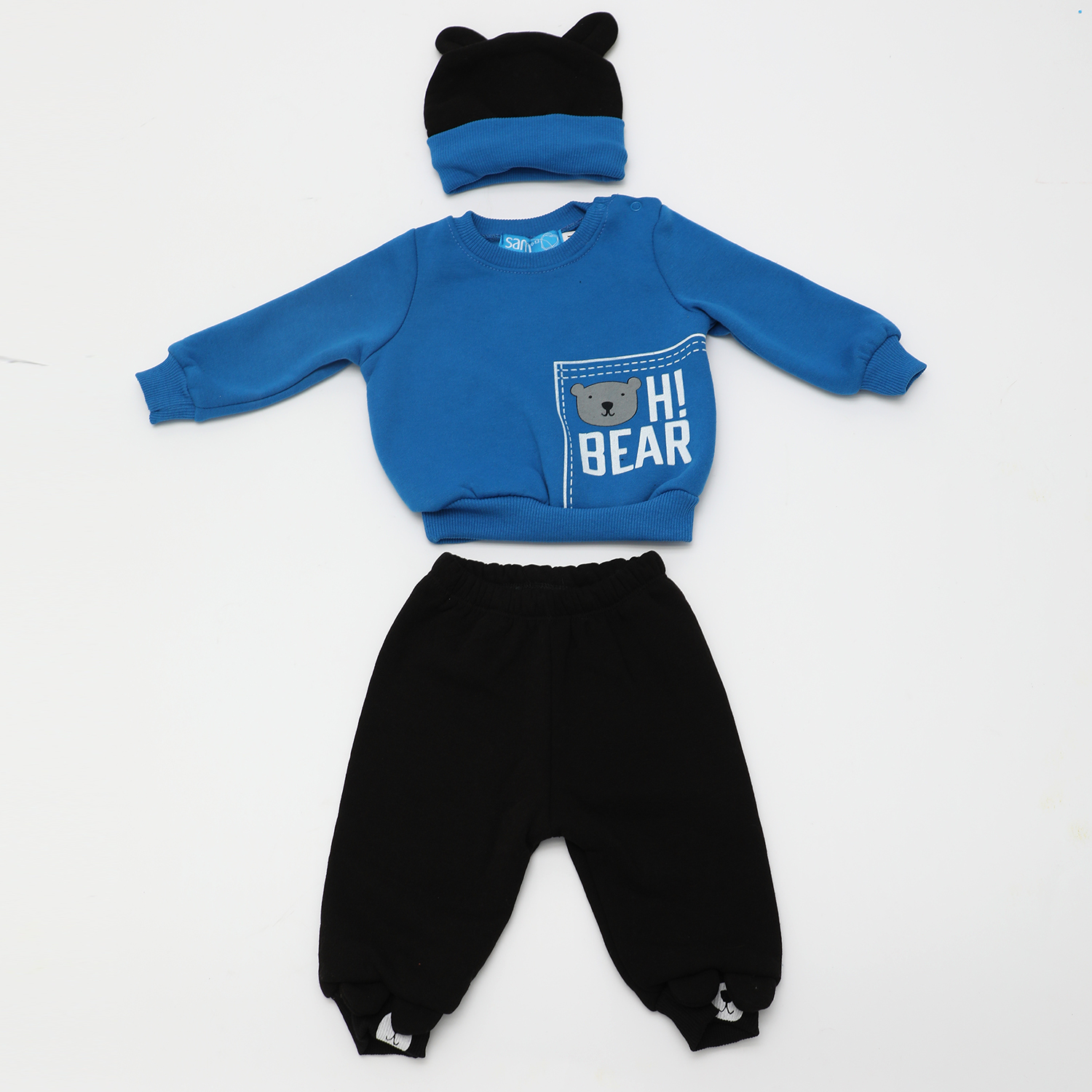 Παιδικά/Baby/Ρούχα/Σετ SAM 0-13 - Βρεφικό σετ φόρμας με σκουφάκι SAM 0-13 HI BEAR μπλε
