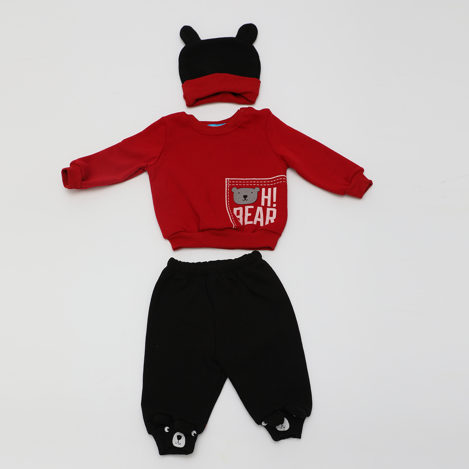 Παιδικά/Baby/Ρούχα/Σετ SAM 0-13 - Βρεφικό σετ φόρμας με σκουφάκι SAM 0-13 HI BEAR κόκκινο μαύρο