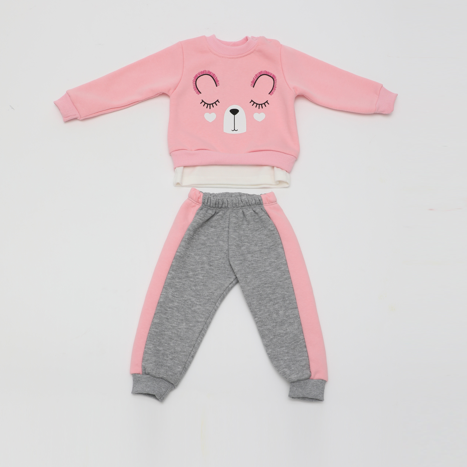 Παιδικά/Baby/Ρούχα/Σετ SAM 0-13 - Βρεφικό σετ φόρμας SAM 0-13 ροζ γκρι