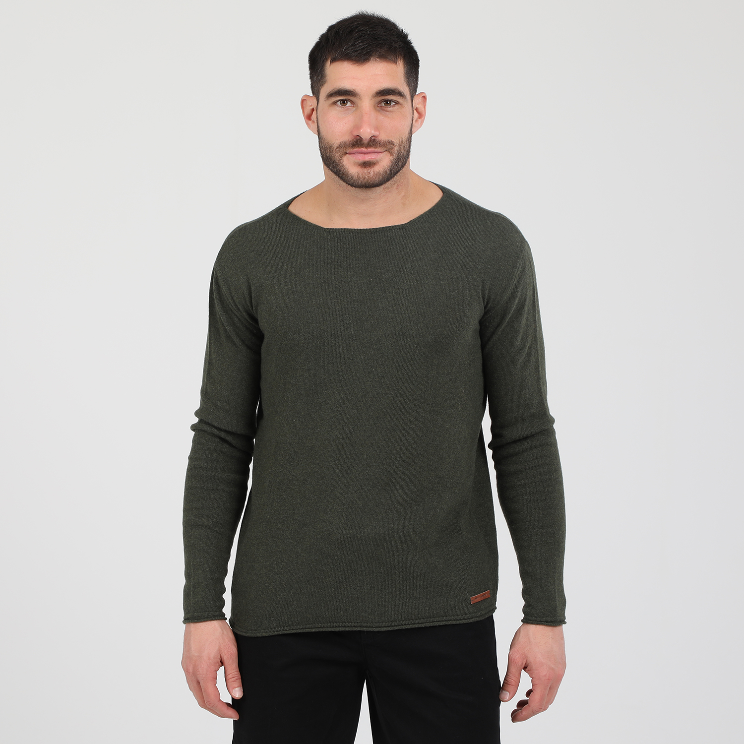 DIRTY LAUNDRY Ανδρική πλεκτή μπλούζα DIRTY LAUNDRY CASHMERE KNIT RAW-EDGED χακί