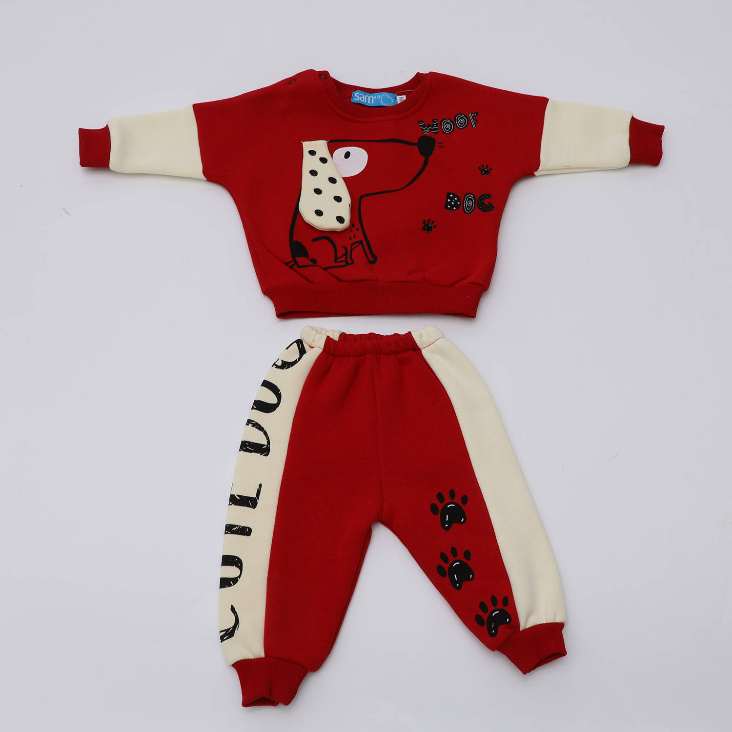 Παιδικά/Baby/Ρούχα/Σετ SAM 0-13 - Βρεφικό σετ φόρμας SAM 0-13 WOOF DOG κόκκινο εκρού